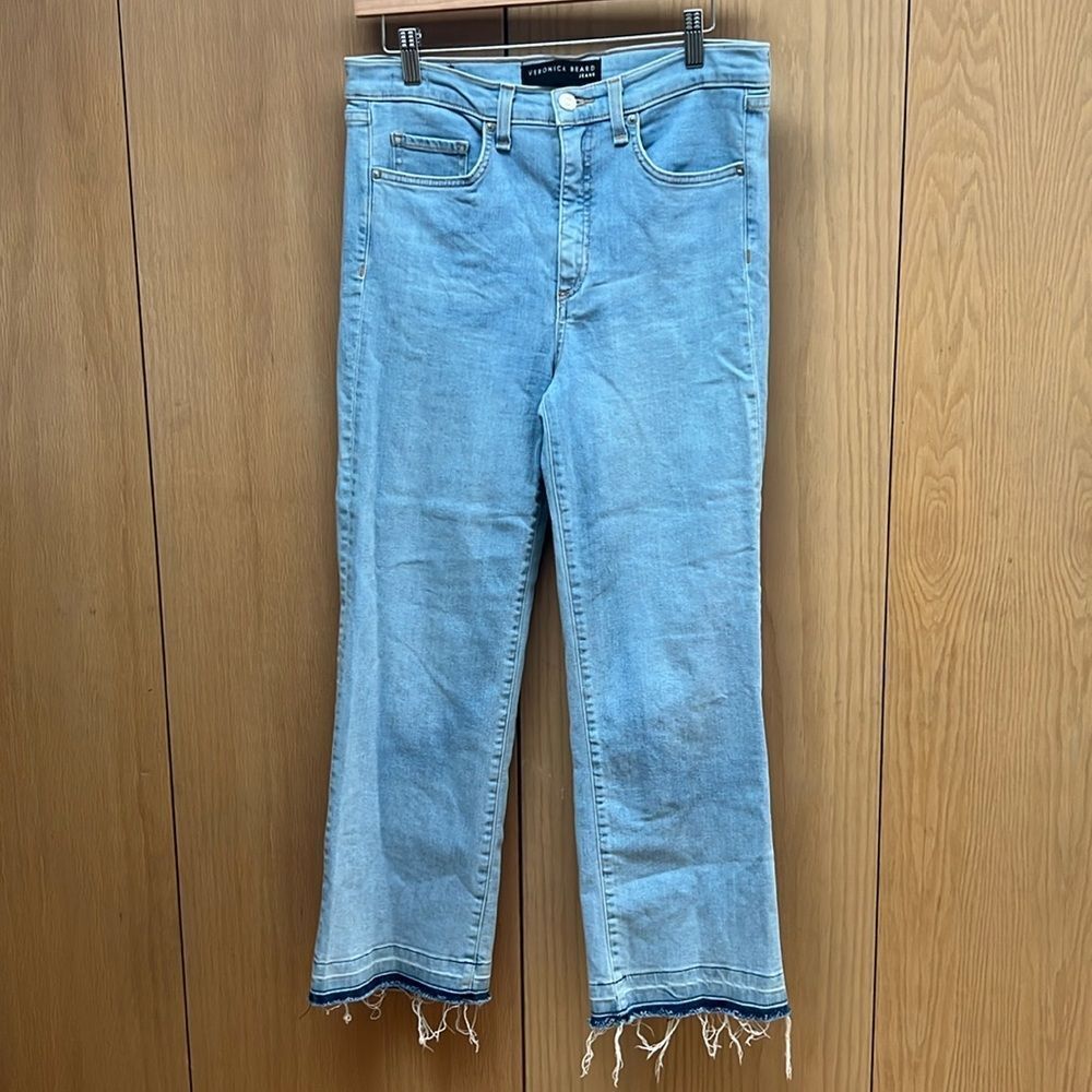 Veronica Beard Jackie In Sky W/Fray Straight Leg Jeans Size 31 EUC - Picture 2 of 8